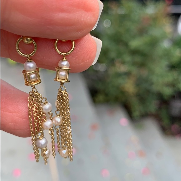 18 k gold pearl tassel earrings